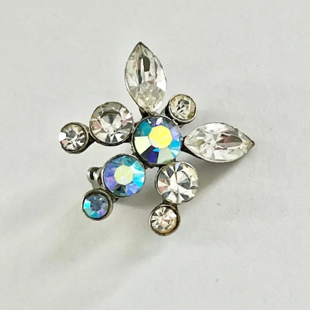 Vintage Rhinestone Dragonfly Brooch Pin Silver Tone Setting Minimalist Blue